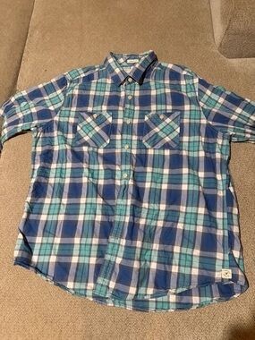 American Eagle Outfitters Blue & Turquoise Plaid Button-Down Shirt